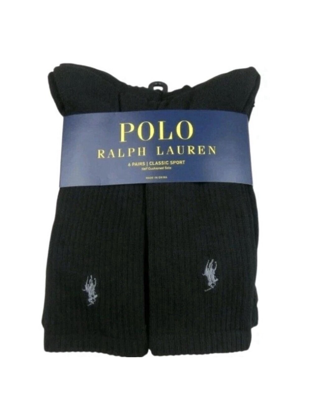 Polo Ralph Lauren Classic Cushioned Crew Socks 6 Pack Men Size 6-12.5 Black NEW
